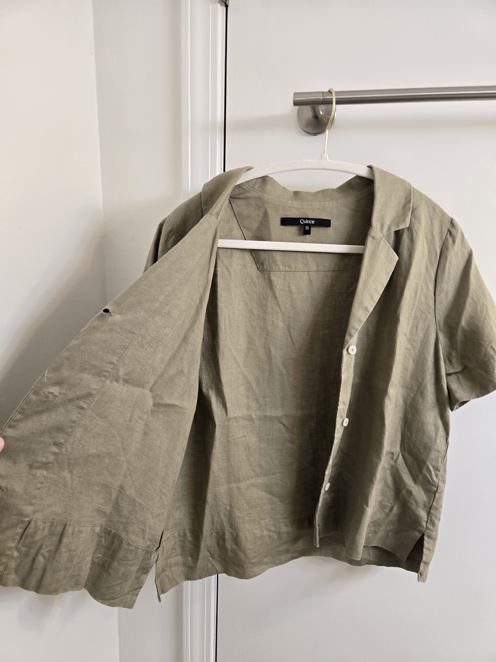 Quince 100% European Flax Linen Short Sleeve Shirt Olive Green Small CMA01 - Picture 8 of 15